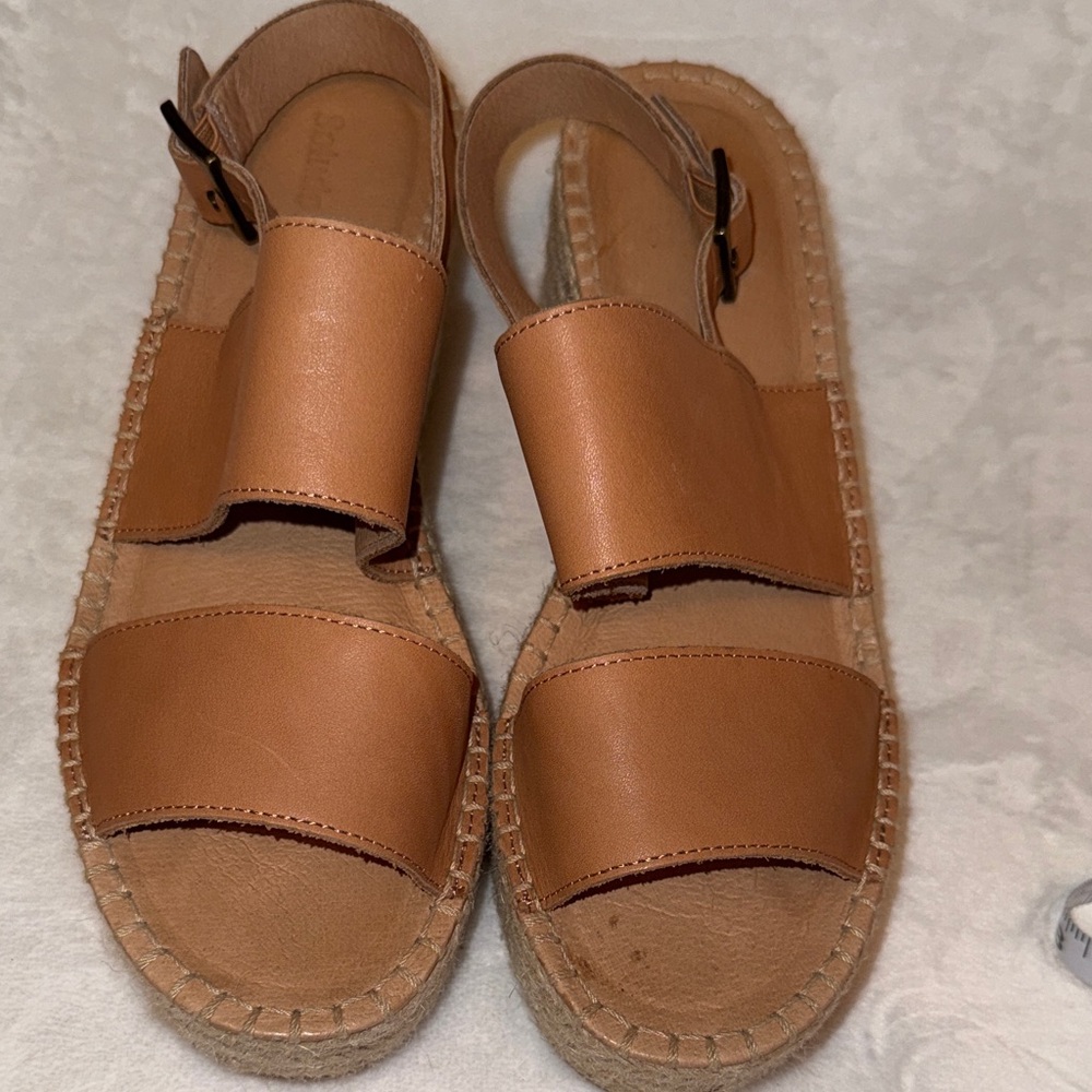 Soludos Tan Leather Espadrille Sandals with Ankle Strap